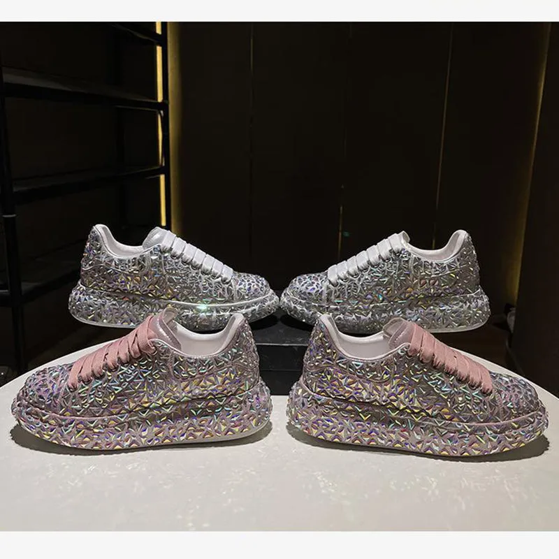 Glitter rhinestone lace-up sneakers for wedding & party Sneakers With Roller Skates
