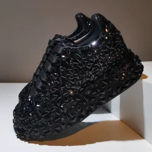 White Walking Sneakers Glitter rhinestone lace-up sneakers for wedding & party