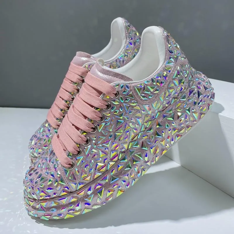 Glitter rhinestone lace-up sneakers for wedding & party Usa Sneakers