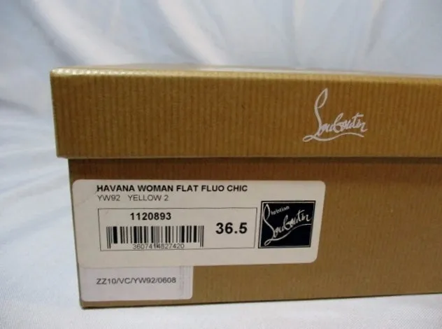 NEW CHRISTIAN LOUBOUTIN HAVANA FLAT BROGUE SHOE 36.5 6 YELLOW NEON Loafer PATENT Leather Womens NIB Original Penny Loafers