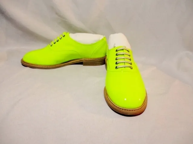 NEW CHRISTIAN LOUBOUTIN HAVANA FLAT BROGUE SHOE 36.5 6 YELLOW NEON Loafer PATENT Leather Womens NIB Prada Leather Loafers
