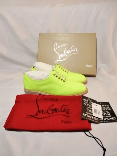 Leather Loafers On Sale NEW CHRISTIAN LOUBOUTIN HAVANA FLAT BROGUE SHOE 36.5 6 YELLOW NEON Loafer PATENT Leather Womens NIB