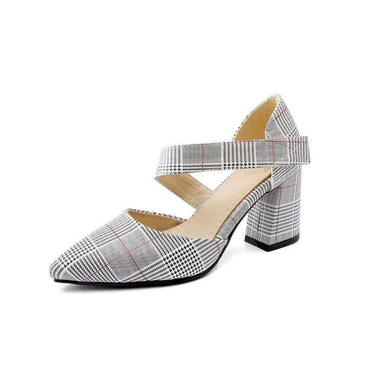Dressy Flat Sandals Women's's Pointed Toe Plaid Strap Block High Heel Sandals