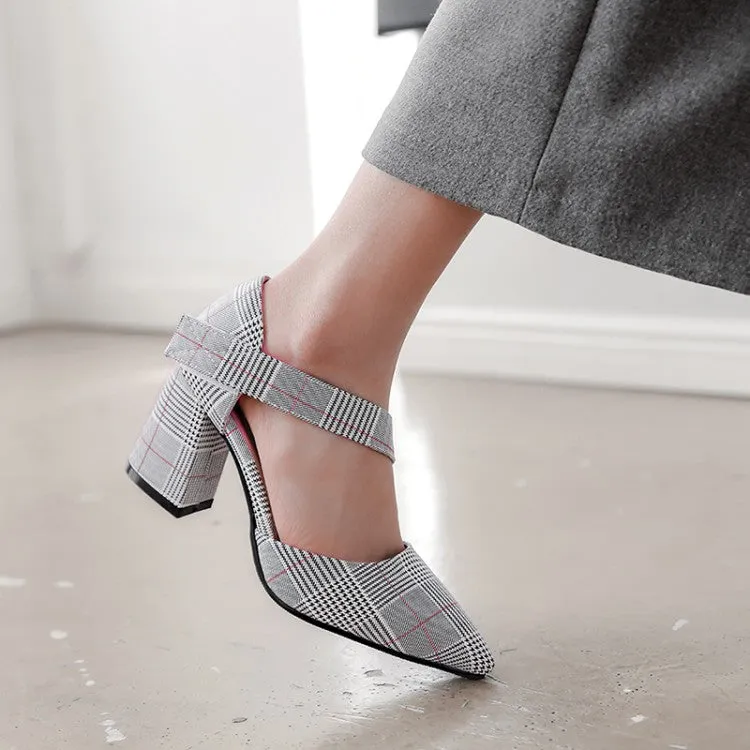 Tennis Shoe Sandals Women's's Pointed Toe Plaid Strap Block High Heel Sandals