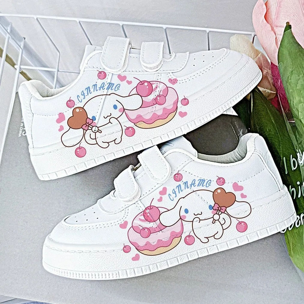 Pink Kawaii Dog Student Sneakers Kids Size with Velcro Fastener Discount Sneakers