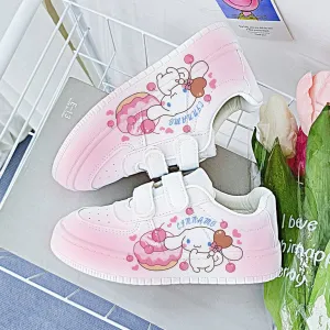 Pink Kawaii Dog Student Sneakers Kids Size with Velcro Fastener Casual Dress With Sneakers