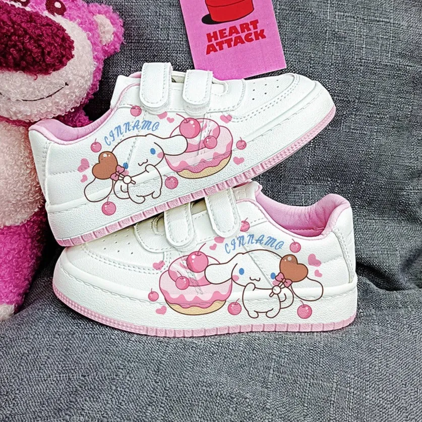 Pink Kawaii Dog Student Sneakers Kids Size with Velcro Fastener Wool Sneakers