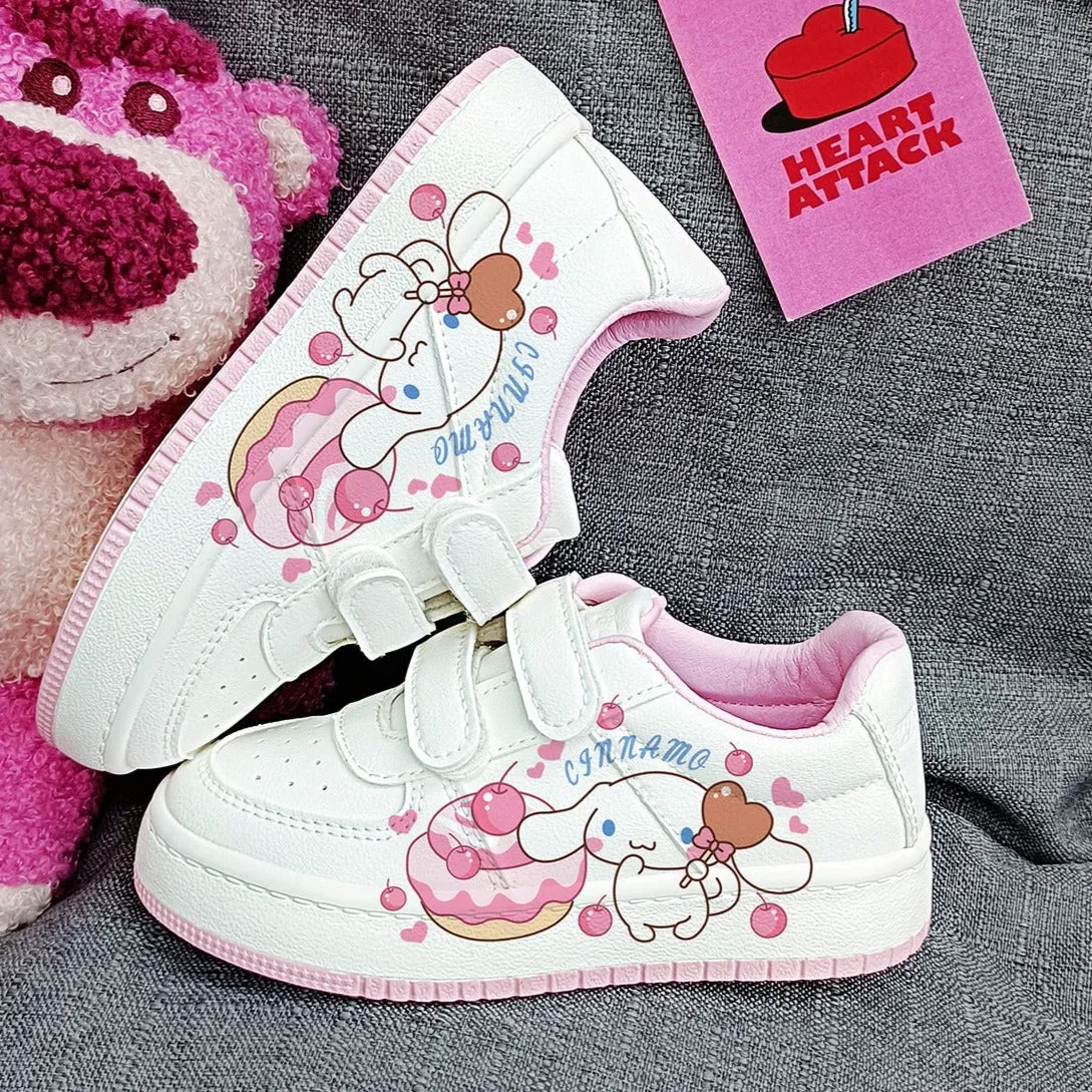 Pink Kawaii Dog Student Sneakers Kids Size with Velcro Fastener Lace Sneakers