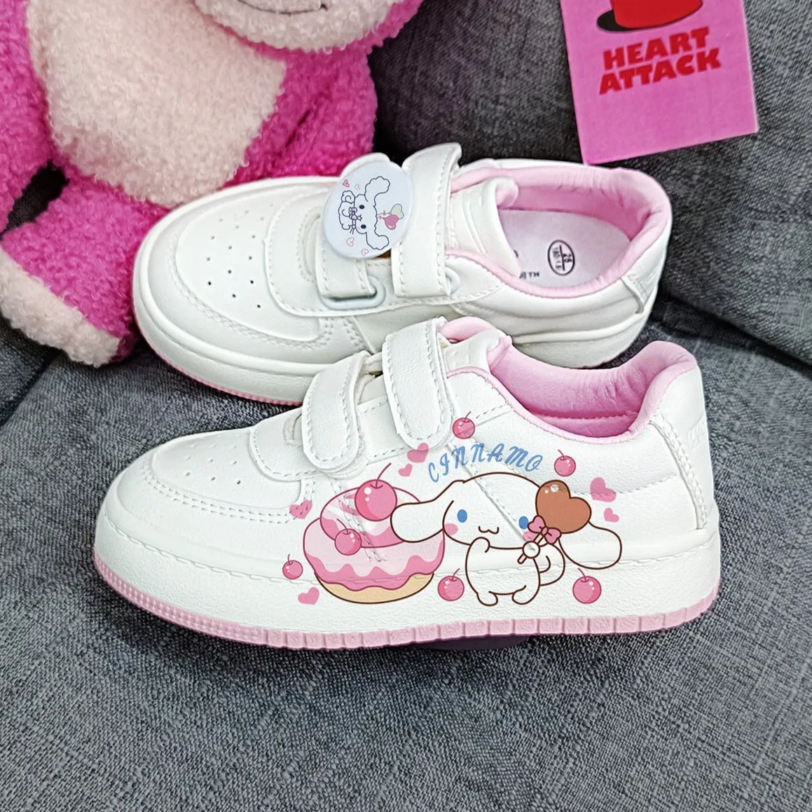 Pink Kawaii Dog Student Sneakers Kids Size with Velcro Fastener Uptown Sneakers