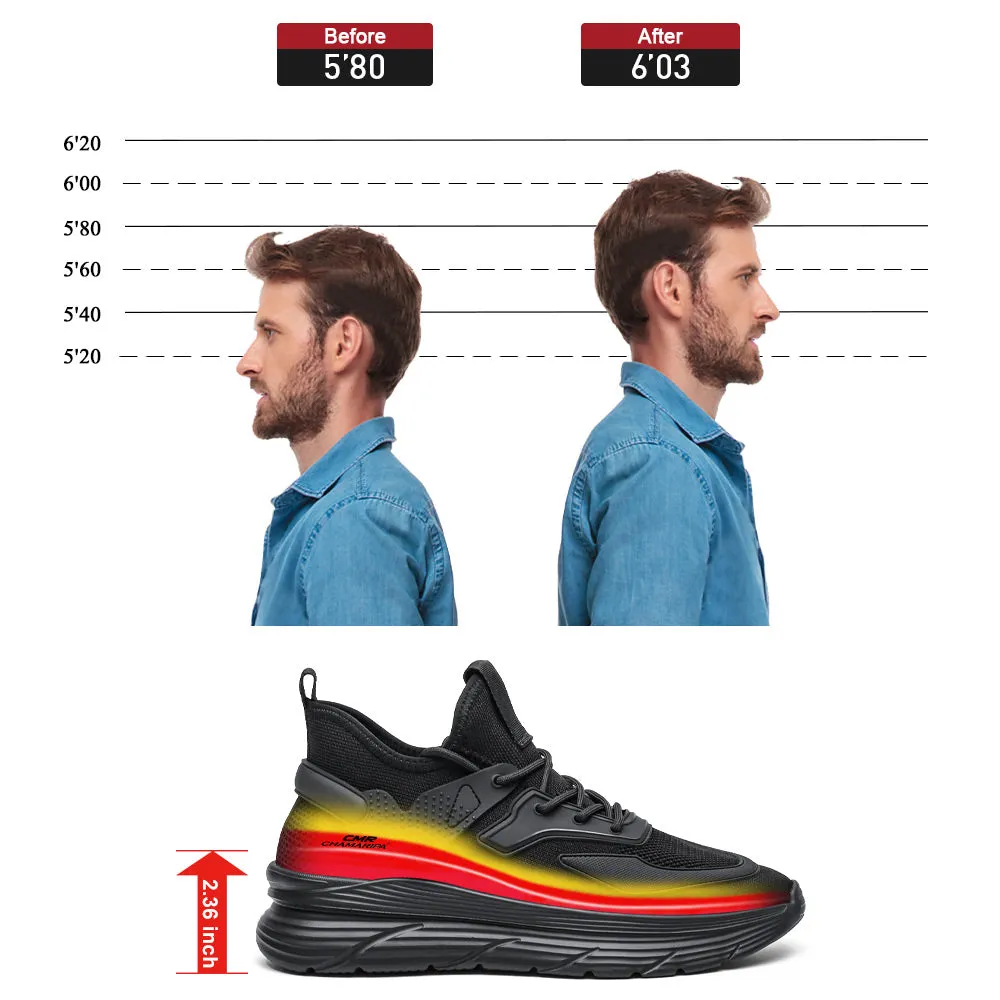 6e Sneakers 6CM / 2.36 Inches CMR CHAMARIPA Black Knit Elevator Sneakers -  Breathable Sports Shoes