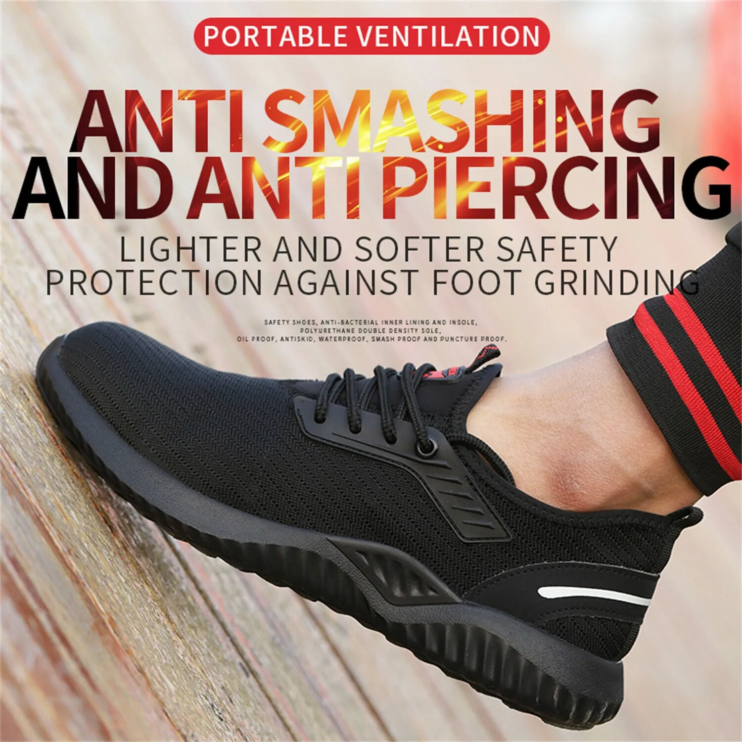 Steel Toe Shoe for Men Work Safety Sneakers Breathable Air Cushion Working Boots Work Boots Insoles
