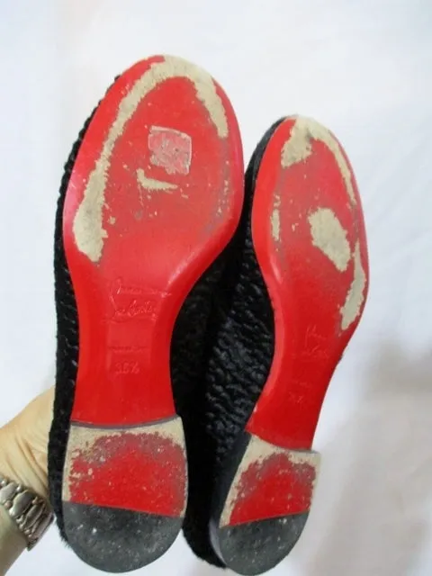 NULL CHRISTIAN LOUBOUTIN FLAT PONY SHOE 36.5 / 6 BLACK ASTRAKAN Loafer