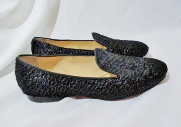 CHRISTIAN LOUBOUTIN FLAT PONY SHOE 36.5 / 6 BLACK ASTRAKAN Loafer Loafers In Winter