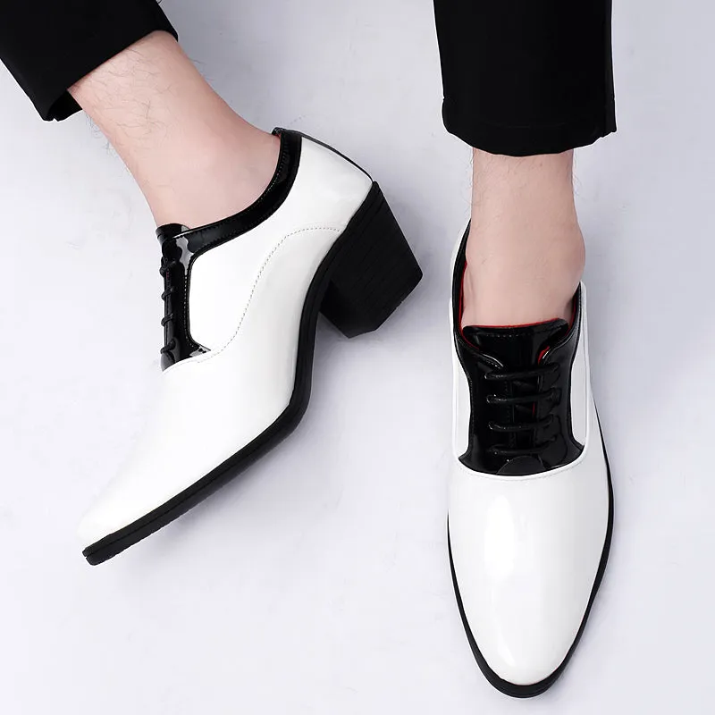 Light Weight Steel Toe Work Boots Men's Patent Leather Cuban Heel Oxfords Shoes