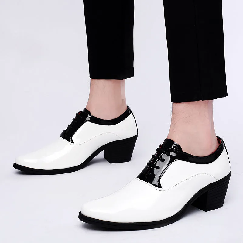 Work Boots Lace Up Men's Patent Leather Cuban Heel Oxfords Shoes