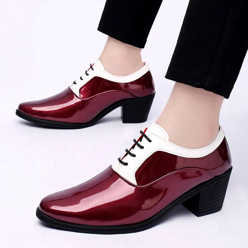 Men's Patent Leather Cuban Heel Oxfords Shoes Best Work Boots For Climbing Ladders