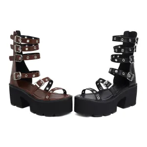 Women's's Rivets Buckle High Heel Platform Gladiator Sandals Qupid Sandals