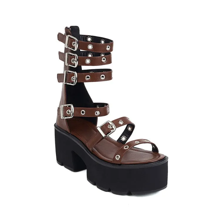 Women's's Rivets Buckle High Heel Platform Gladiator Sandals Teva Flip Sandals