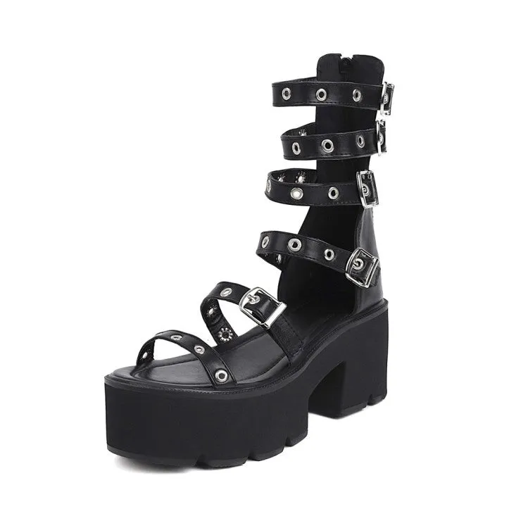 Clogs Sandals Women's's Rivets Buckle High Heel Platform Gladiator Sandals