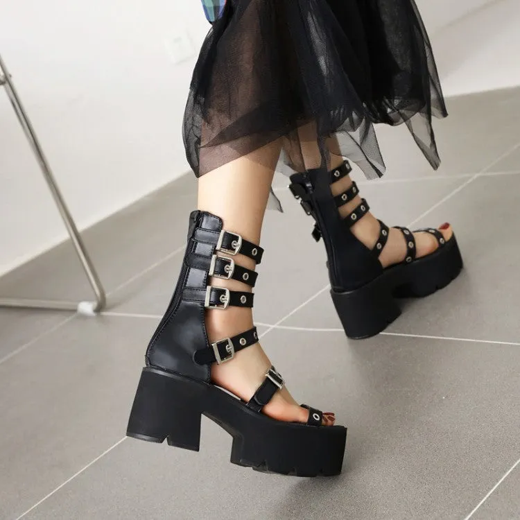 Sandals For Women Velcro Women's's Rivets Buckle High Heel Platform Gladiator Sandals