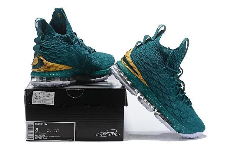 Asics Running Shoes Category Nike Lebron XV 15 Dark Green Gold Men Shoes !!! CYBER MONDAY SALE !!!