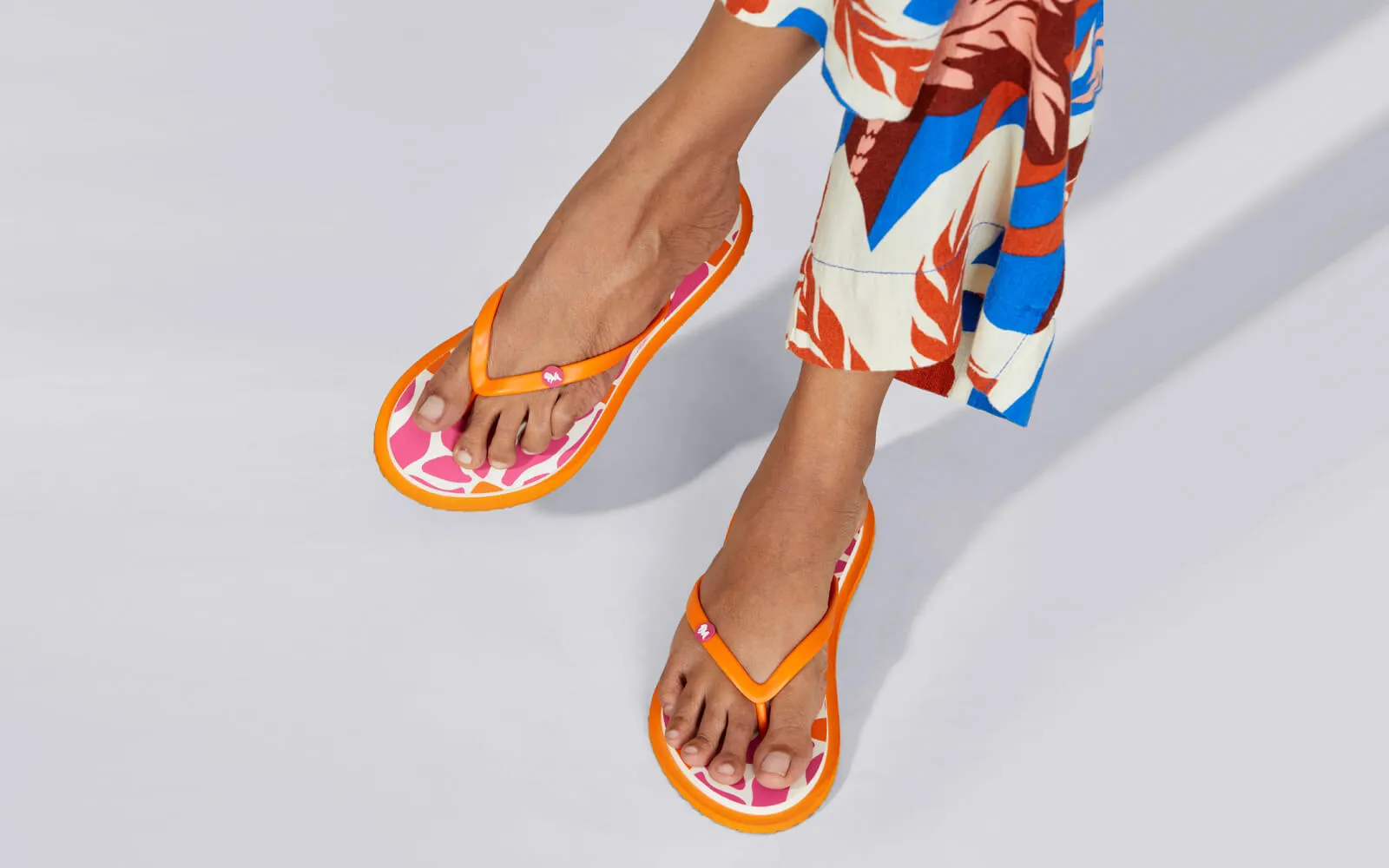 Printed Flip Flops : Pink Low Wedge Flip Flops