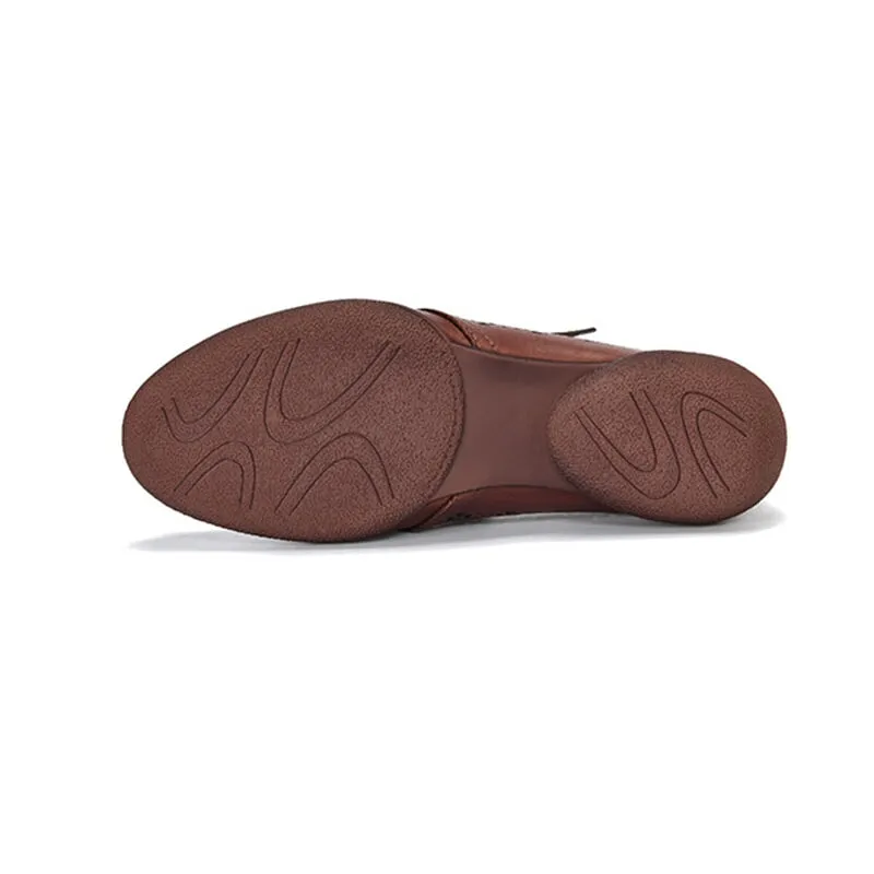 Perforated Design Genuine Leather Lace Up Oxfords for Women Soft Flats Coffee/Apricot Lug Sole Oxfords