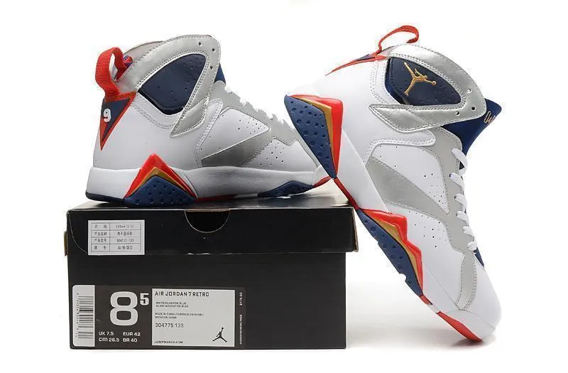 Nike Air Jordan 7 Retro White Navy Red Shoes Basketball Men Size US 7 - 13 Asics Tennis Shoes Gel Dedicate