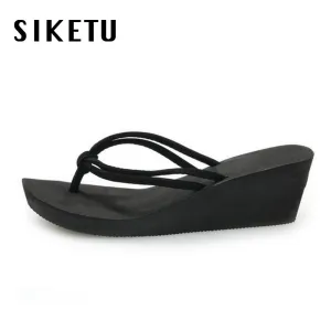 Bow Flip Flops Pu Rubber Slip-on Casual Plain Fashion Sandals Shoes Beach Flat Wedge Flip Flops Lady Slippers Women 2017 summer style