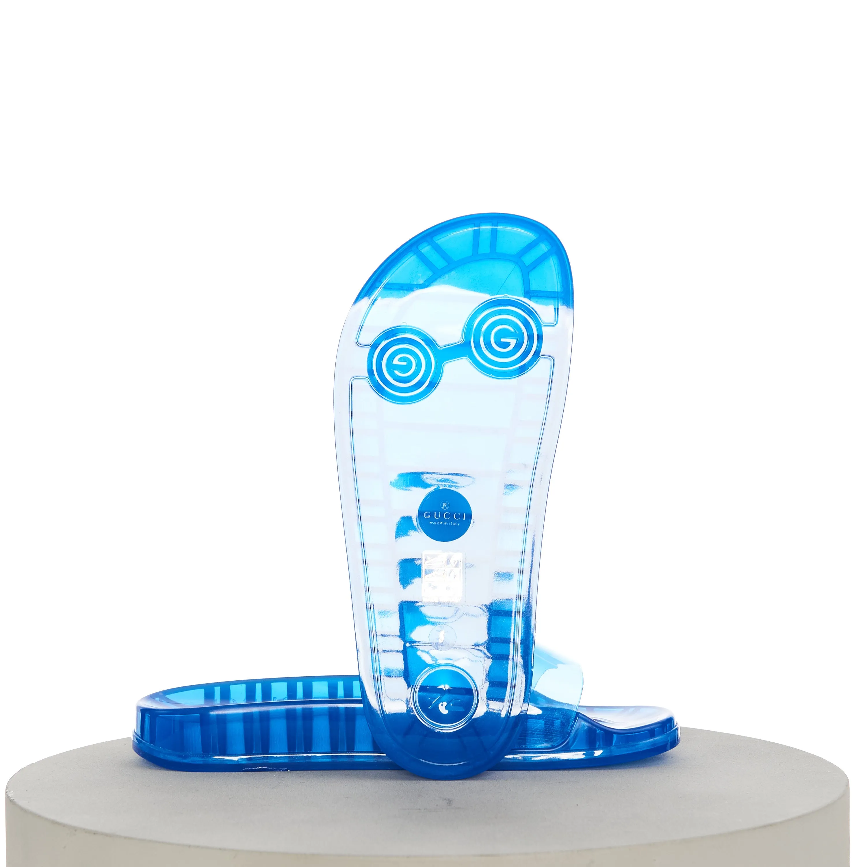 Sandals For Fallen Arches Men's Slide Sandals with Gucci Logo In Transparent Blue Rubber