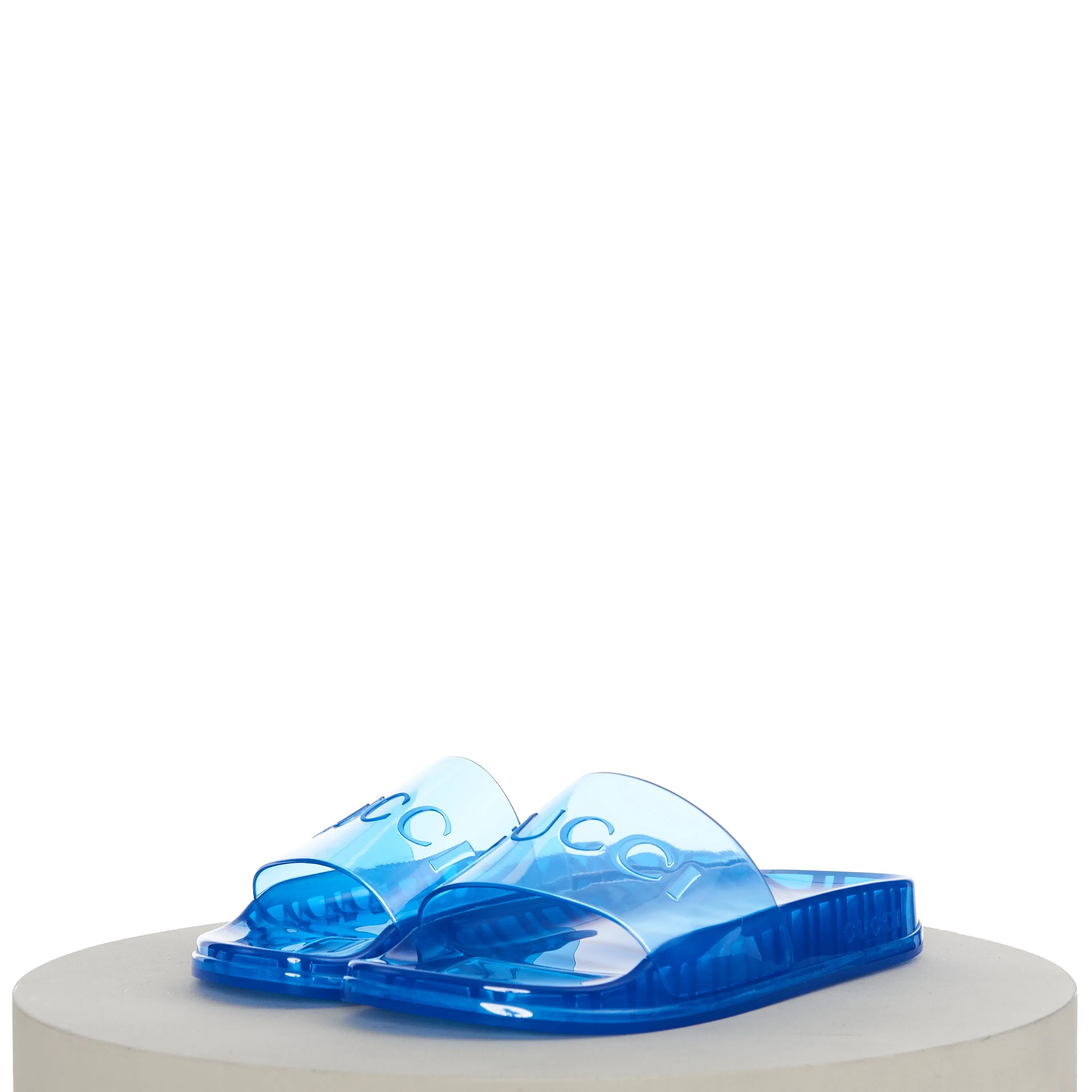 Kira Sport Sandals Men's Slide Sandals with Gucci Logo In Transparent Blue Rubber