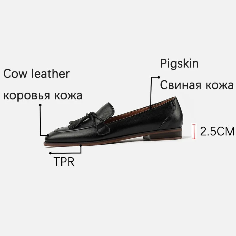 Purpdrank - Spring Genuine Leather Women Shoes Casual Slip-On Loafers Comfortable Simple Shoes Square Toe Shoes Woman Zapatos De Mujer Vintage Cole Haan Loafers