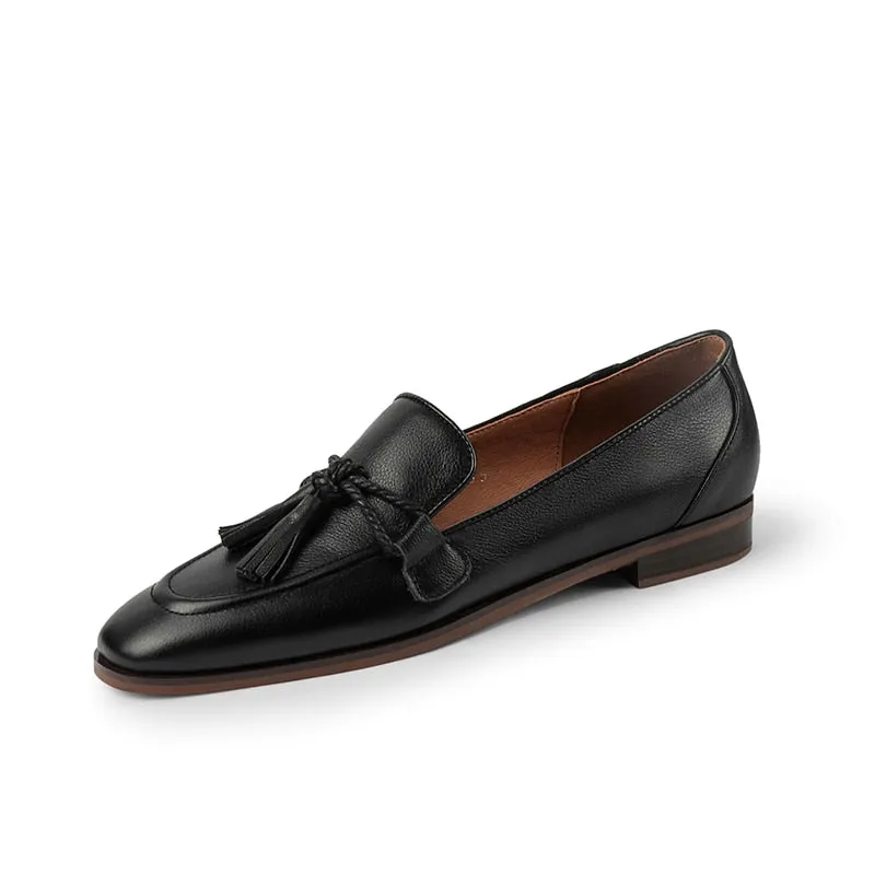 Purpdrank - Spring Genuine Leather Women Shoes Casual Slip-On Loafers Comfortable Simple Shoes Square Toe Shoes Woman Zapatos De Mujer Monk Strap Loafers