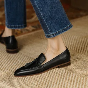 Purpdrank - Spring Genuine Leather Women Shoes Casual Slip-On Loafers Comfortable Simple Shoes Square Toe Shoes Woman Zapatos De Mujer Loafers With Tux