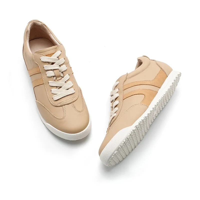 Parties Mate Oxford White Shoes for Women Army Trainer Leather Sneakers - Beige/Apricot/Black/Pink