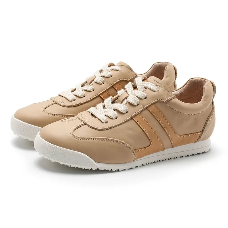 Business Oxford White Shoes for Women Army Trainer Leather Sneakers - Beige/Apricot/Black/Pink
