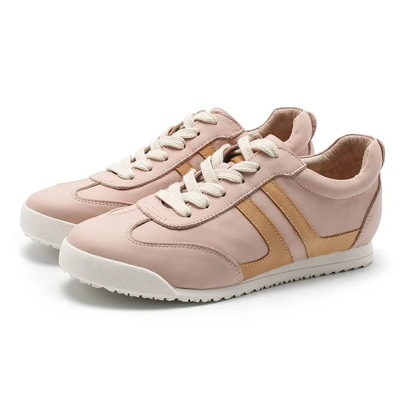 White Shoes for Women Army Trainer Leather Sneakers - Beige/Apricot/Black/Pink Socks For Oxfords