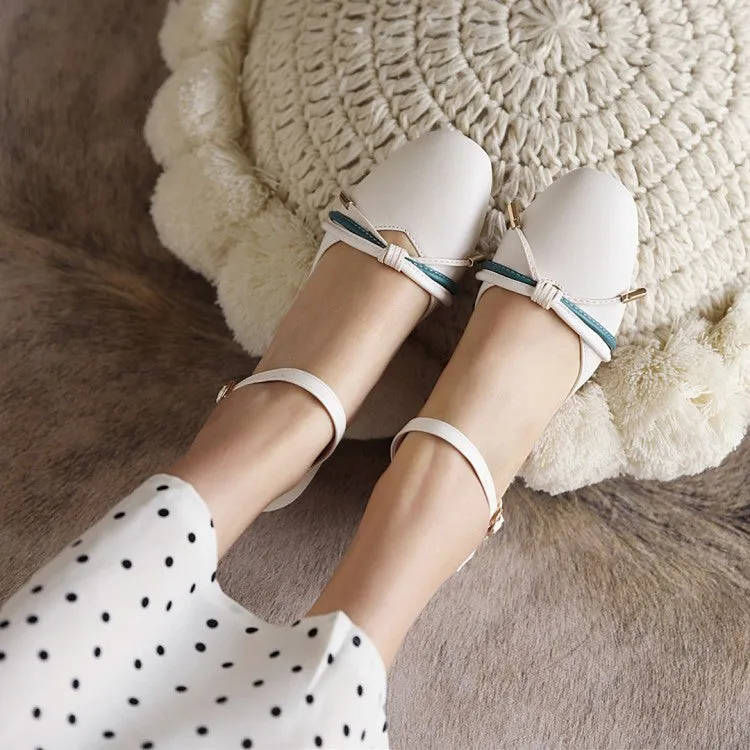 Women's Knot Ankle Strap Block Heel Sandals Cork Sole Sandals