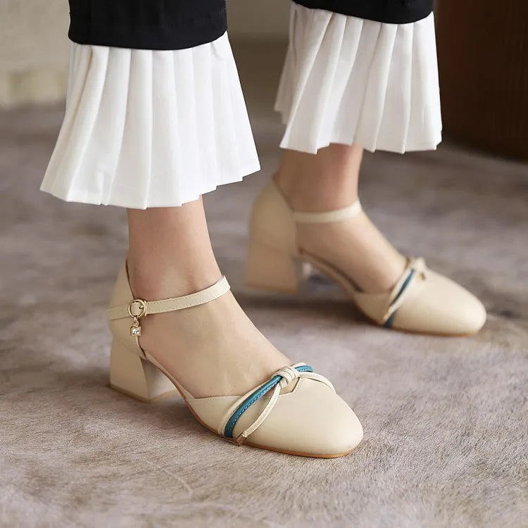 Women's Knot Ankle Strap Block Heel Sandals Comfortable Sandals For Wedding