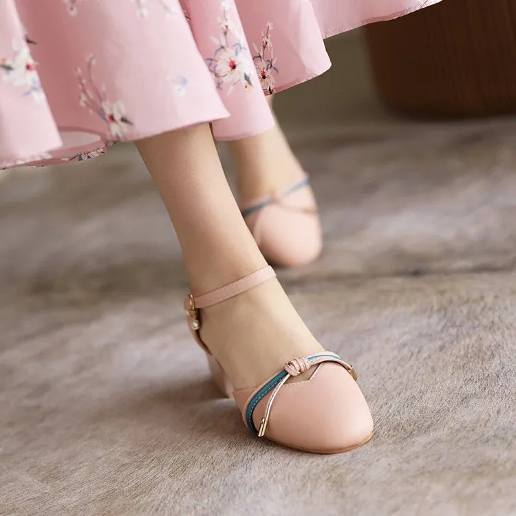 Wedge Heel Thong Sandals Women's Knot Ankle Strap Block Heel Sandals