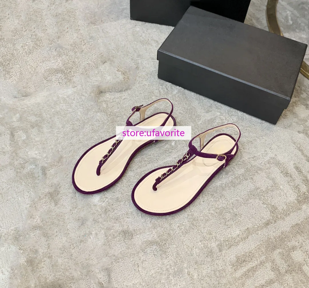 Workout Flip Flops 1cm Suede leather flats sandals chain fashion Flip flops shoes women 2022new 35-41