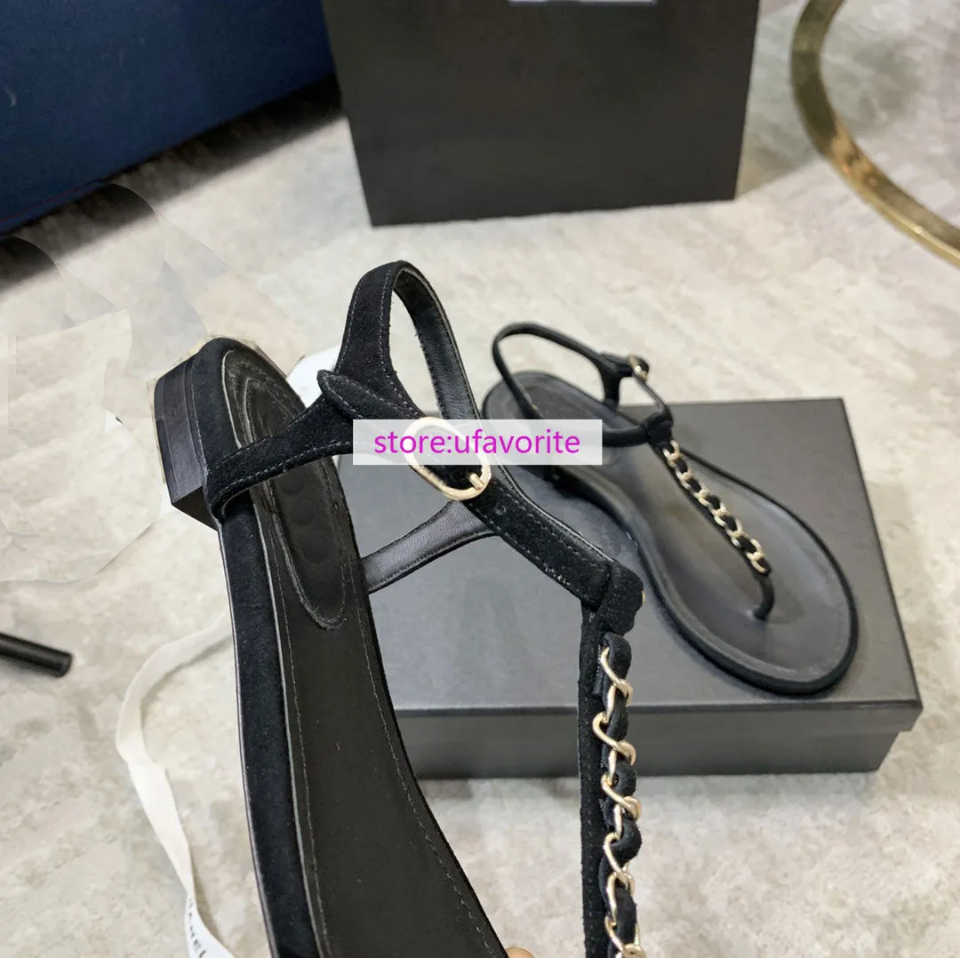 1cm Suede leather flats sandals chain fashion Flip flops shoes women 2022new 35-41 Master Slave Flip Flop