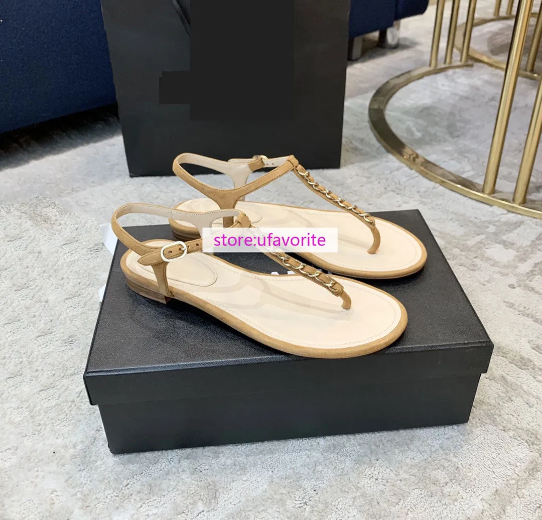 Extra Soft Flip Flops 1cm Suede leather flats sandals chain fashion Flip flops shoes women 2022new 35-41