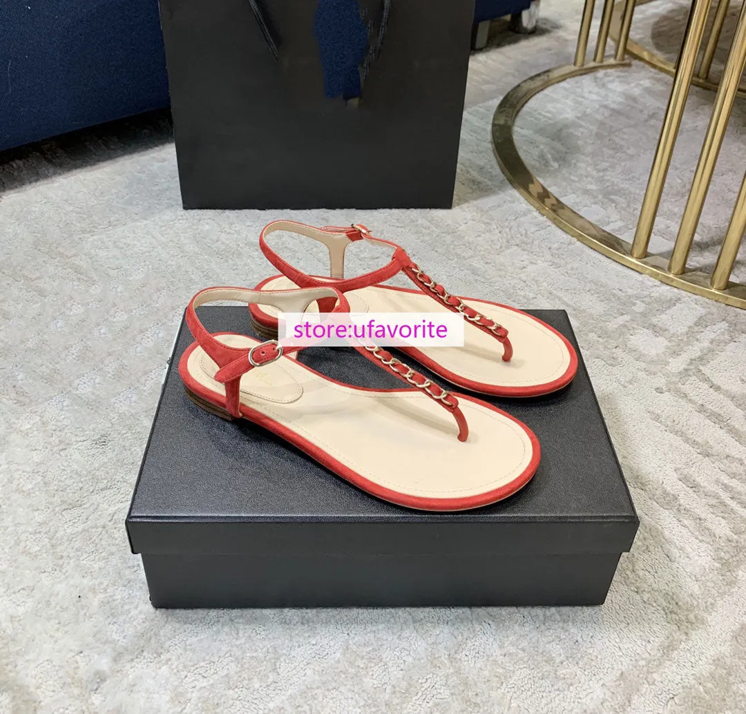 1cm Suede leather flats sandals chain fashion Flip flops shoes women 2022new 35-41 Amanda Blu Flip Flops