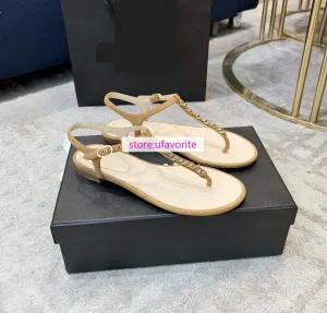 Loft Flip Flops 1cm Suede leather flats sandals chain fashion Flip flops shoes women 2022new 35-41