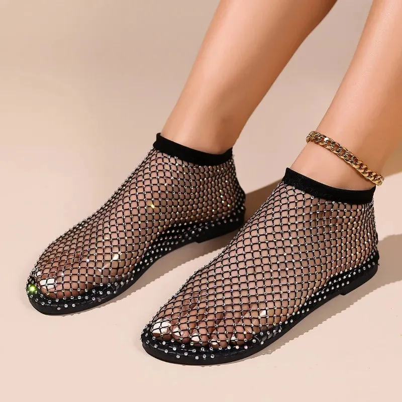 Sandals Club Level Women's Mesh Boots Fashion Hollow Out Full Sandals Full Rhinestone Sports Casual Women Shoes Comfortable Elegant Ethnic Style