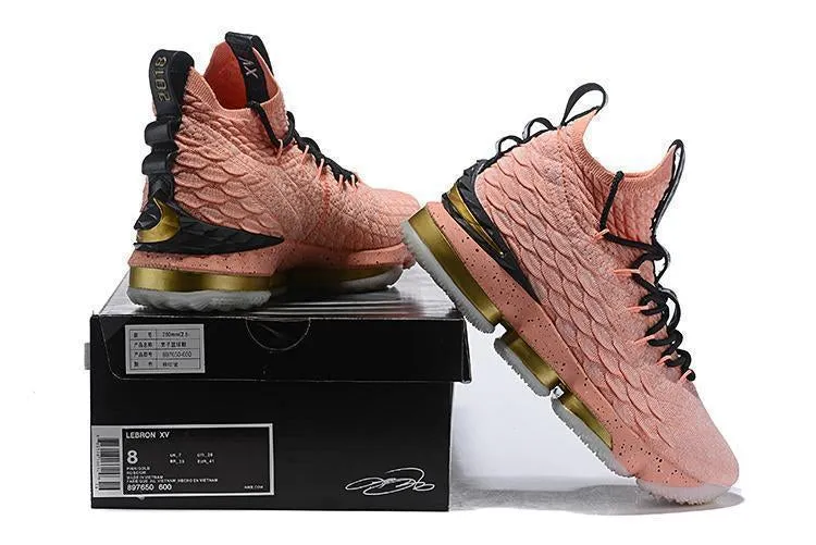 Asics Shoes Flat Sole Nike Lebron XV 15 Pink Gold Men Shoes !!! CYBER MONDAY SALE !!!