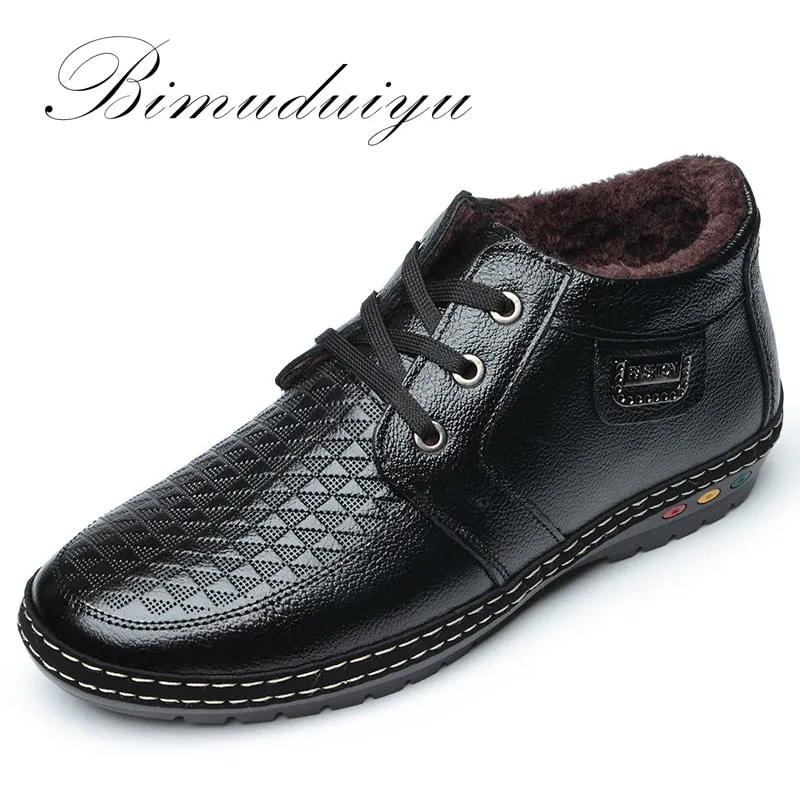 BIMUDUIYU Lace-Up Casual Shoes Men's Winter Boots With Short Plush Fashion Tactical Boots Male Warm Lightweight Ankle Snow Boots Good Walking Shoes For With Flat Feet