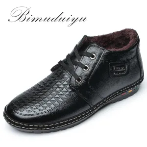 BIMUDUIYU Lace-Up Casual Shoes Men's Winter Boots With Short Plush Fashion Tactical Boots Male Warm Lightweight Ankle Snow Boots Dressy Shoes