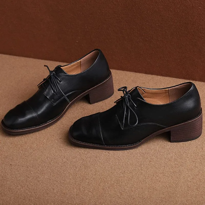 Mid Heel Cap Toe Derby Shoes For Women Block Heels Normal Fit in Apricot/Brown/Black Oxfords Street